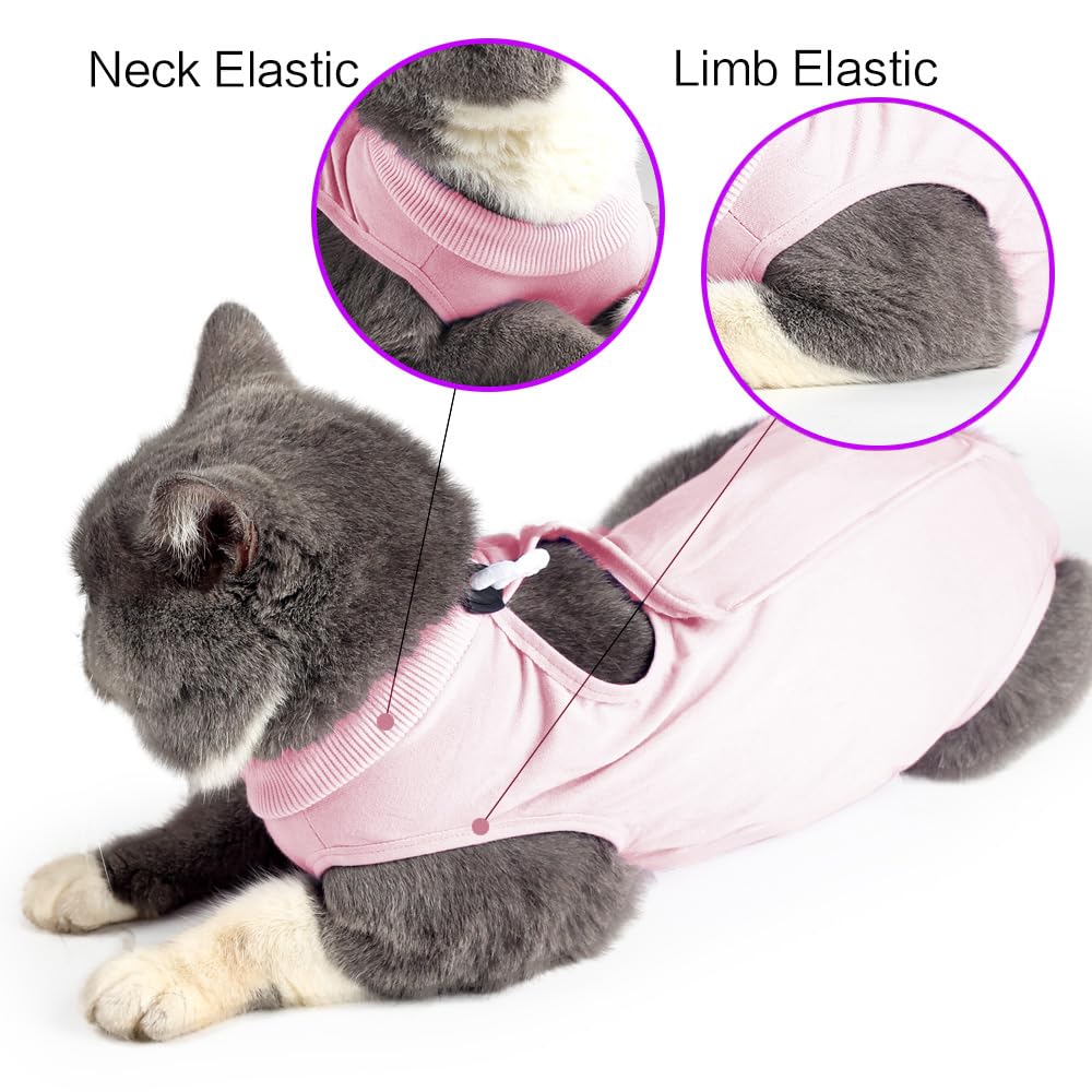 Cat Surgery Suit Surgical Cat Professional Recovery Suit for Abdominal Wounds or Skin Diseases, E-Collar Alternative for Cats and Dogs, After Surgery Wear, Cat Surgical Mask (M, Pink)