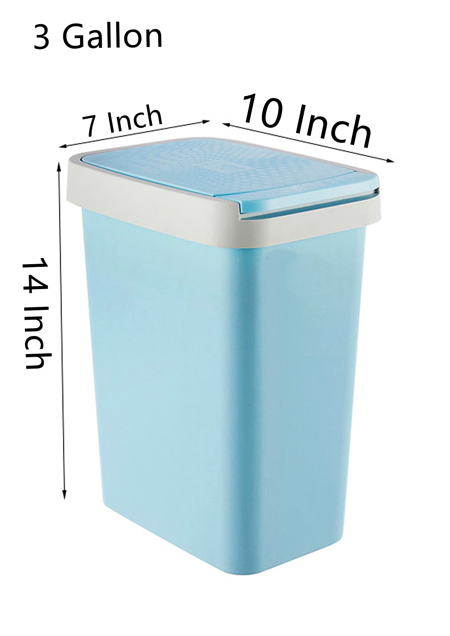 Plastic Garbage Can 3 Gallon Small Wastebasket Narrow Garbage Can with Lid Rectangle Trash Can for Kitchen, Bathroom, Bedroom, Home Office, Craft Room, Dorm Room, Powder Room (Navy blue)