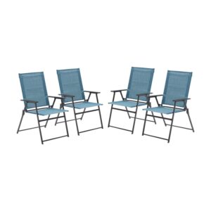 vicllax 4 pieces patio folding chairs, outdoor portable dining chairs for lawn garden and porch, turquoise blue(edge-binding)