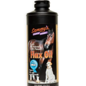 Sammy’s™ Shiny Coat Flaxseed Oil - 100% Pure, Natural Flax Oil, Cold-Pressed, Excellent Source of Omega-3 for Your Furry Friend, for Healthier Skin and Coat of Your Dogs, Cats, Other Pets - 32 Oz