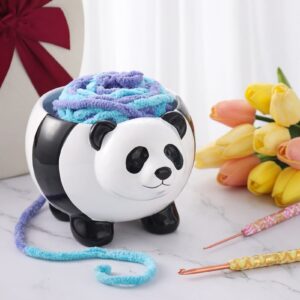 Wyleaves Sheep Ceramic Yarn Bowl Knitting Yarn Ball Holder Handmade Craft Knitting Bowl Storage Crocheting Accessories and Supplies Organizer, Ceramic Yarn Bowl, Panda/Sheep