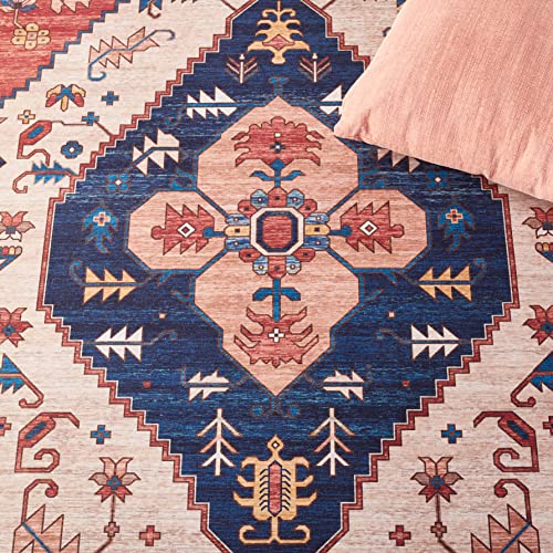 SAFAVIEH Tucson Collection Area Rug - 6' x 9', Rust & Blue, Traditional Persian Design, Non-Shedding Machine Washable & Slip Resistant Ideal for High Traffic Areas in Living Room, Bedroom (TSN153P)