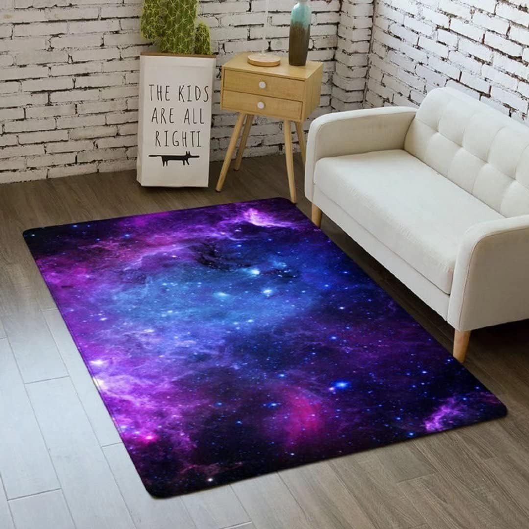 Purple Galaxy Flannel Area Rugs for Kitchen Dining Room Washable Starry Sky 3D Print Carpets Outer Space Floor Mats for Playroom Bedroom Pads,4'×6'