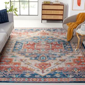 safavieh tucson collection area rug - 8' x 10', blue & rust, persian medallion design, non-shedding machine washable & slip resistant ideal for high traffic areas in living room, bedroom (tsn116m)