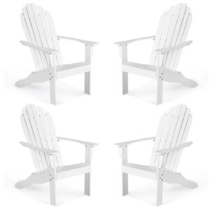 tangkula adirondack chair, acacia wood adirondack lounger chair, outdoor armchairs with slatted seating, weather resistant, for patio deck lawn backyard, garden adirondack furniture (4, white)