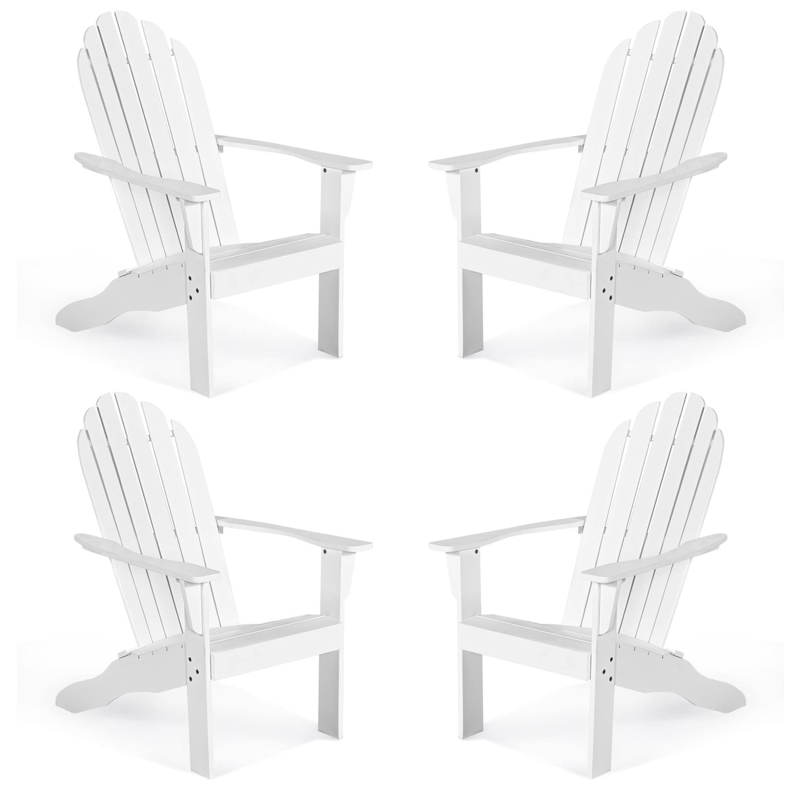 Tangkula Adirondack Chair, Acacia Wood Adirondack Lounger Chair, Outdoor Armchairs with Slatted Seating, Weather Resistant, for Patio Deck Lawn Backyard, Garden Adirondack Furniture (4, White)