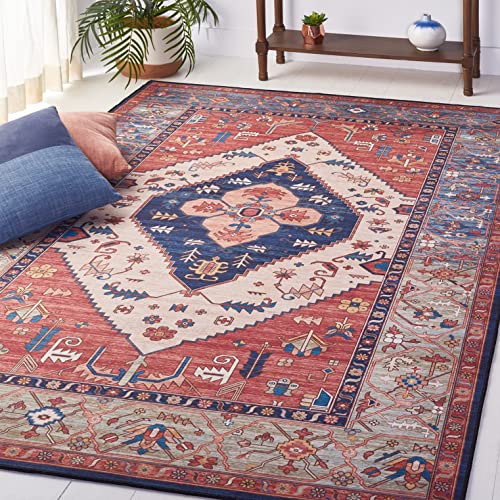 SAFAVIEH Tucson Collection Area Rug - 6' x 9', Rust & Blue, Traditional Persian Design, Non-Shedding Machine Washable & Slip Resistant Ideal for High Traffic Areas in Living Room, Bedroom (TSN153P)