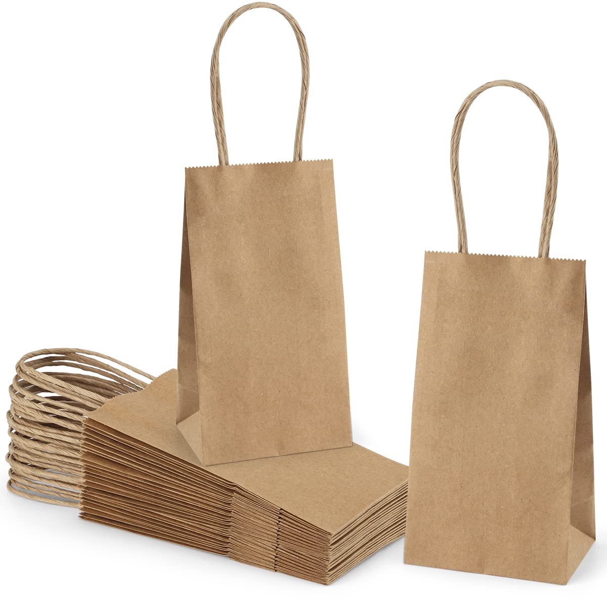 Poever Small Kraft Paper Bags 25 Pack Mini Brown Paper Bags 3.5x2.4x6.7 Small Gift Bags with Handles Bulk for Party Favor Small Business