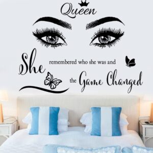 inspirational wall sticker pretty eyelashes eyes wall decals motivational word letter decal wall art quote she remembered who she was and the game changed wall stickers for women girls bedroom living