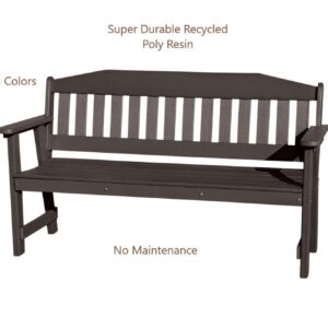 Phat Tommy Outdoor Garden Bench, Poly Lumber Outdoor Furniture, Weatherproof & Recycled Bench with Back, Brown