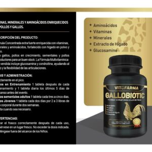 VITOFARMA Gallobiotic Natural Multivitamin for Rooster, Hens - 100 Tablets | Vitamina Completas para Gallos