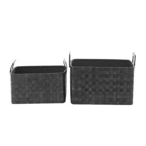 Deco 79 Leather Rectangle Storage Basket with Handles, Set of 2 20", 17"W, Dark Blue