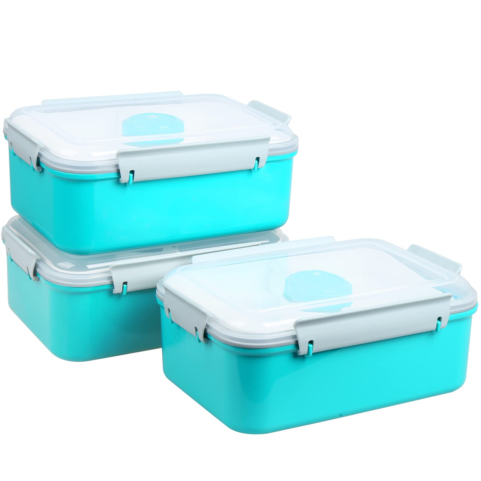 Shopwithgreen 47-oz Bento Box with Removable Tray & Dressing Pots, Food Prep Storage Containers with Lids, Coastal Aqua