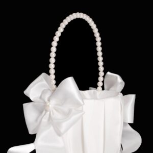 Flower Girl Baskets for Wedding,Ivory Flower Girl Basket With Pearl Handle set of 2,Wedding Baskets for Flower Girls