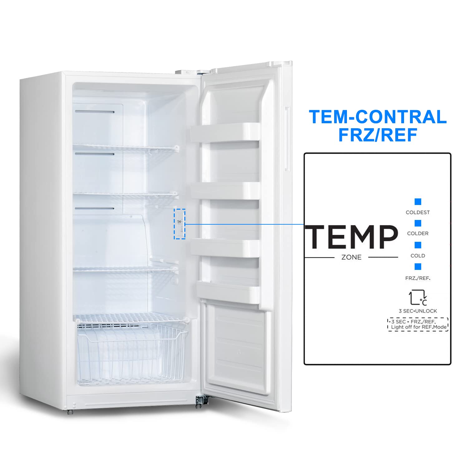 Techomey Frost Free Upright Freezer/Refrigerator 13.8 Cu.Ft, Standing Freezer with Front Single Door for Garage, No Handle, White