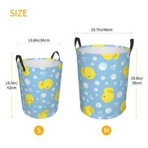 Gbuzozie 38L Round Laundry Hamper Cute Rubber Ducks Storage Basket Waterproof Coating Organizer Bin For Nursery Clothes Toys