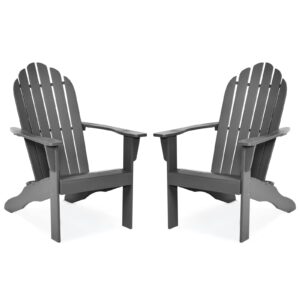 tangkula adirondack chair, acacia wood adirondack lounger chair, outdoor armchairs with slatted seating, weather resistant, for patio deck lawn backyard, garden adirondack furniture (2, grey)