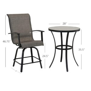 Grand patio 3 Piece Counter Height Patio Bar Set, Modern Round Bar Table and Swivel Bar Stools for Outdoor Kitchen Bistro Small Space Restaurant (Coffee, 3PC)