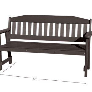 Phat Tommy Outdoor Garden Bench, Poly Lumber Outdoor Furniture, Weatherproof & Recycled Bench with Back, Brown