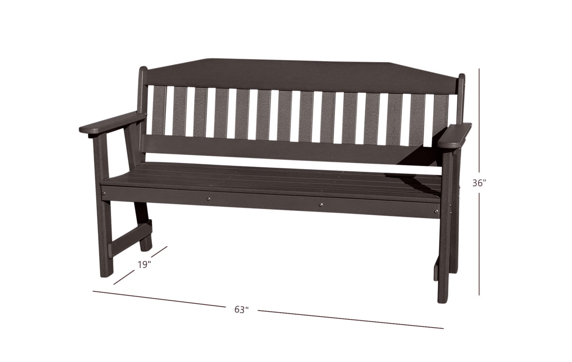 Phat Tommy Outdoor Garden Bench, Poly Lumber Outdoor Furniture, Weatherproof & Recycled Bench with Back, Brown