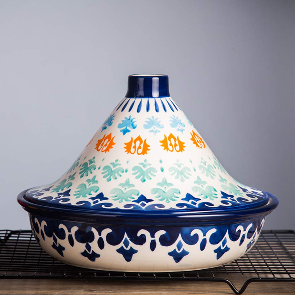 Large Ceramic Tagine Pot 1.2 QT Hand Made Moroccan Tagine with Cone Shaped Lid 10” Base x 7.3” Tall for Cooking and Stew Casserole Slow Cooker