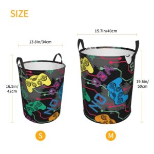 Gbuzozie Joysticks Gamepad Round Laundry Hamper Game Theme Storage Basket Toys Clothes Organizer Bin For Home Bathroom Bedroom Dorm Nursery, 62l