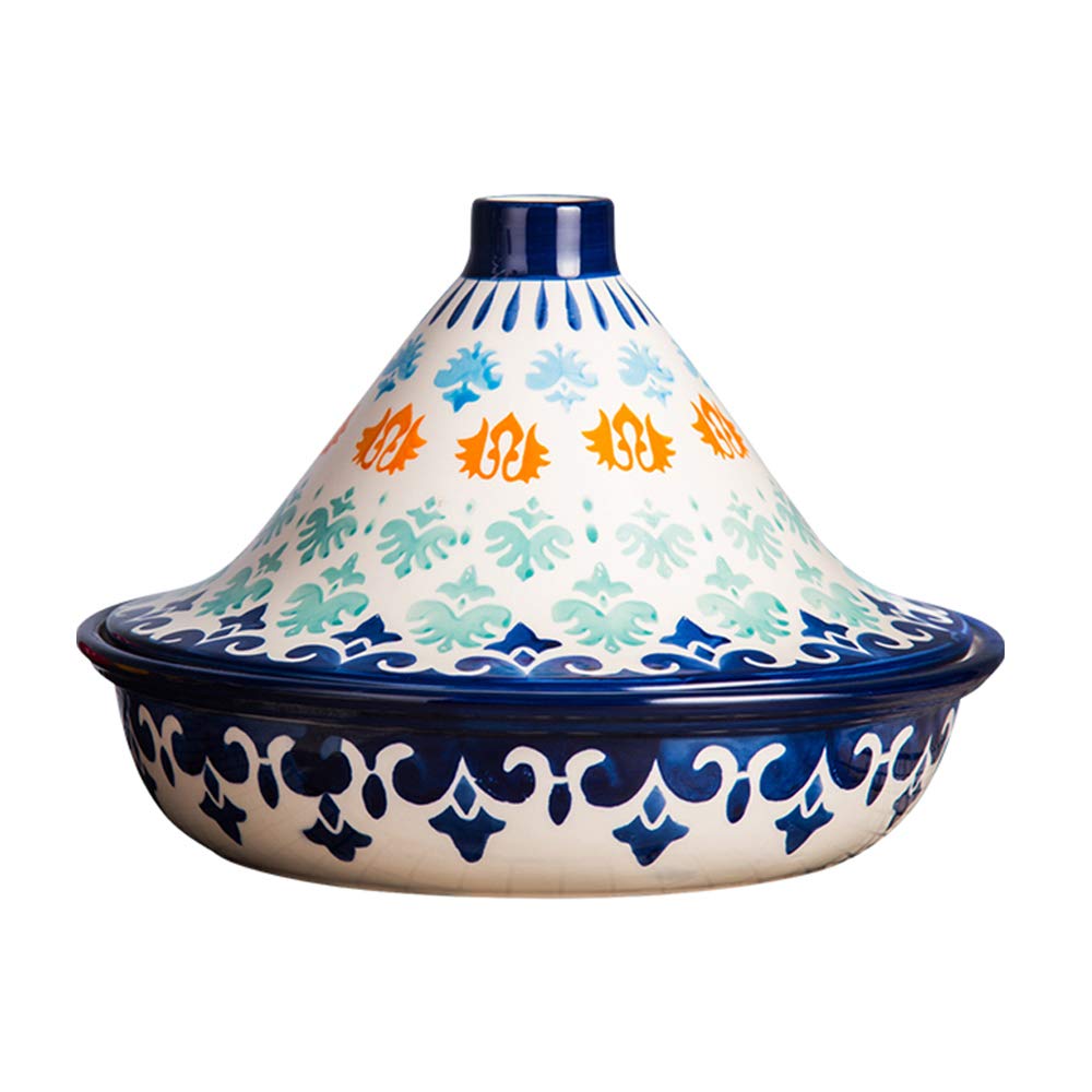 Large Ceramic Tagine Pot 1.2 QT Hand Made Moroccan Tagine with Cone Shaped Lid 10” Base x 7.3” Tall for Cooking and Stew Casserole Slow Cooker