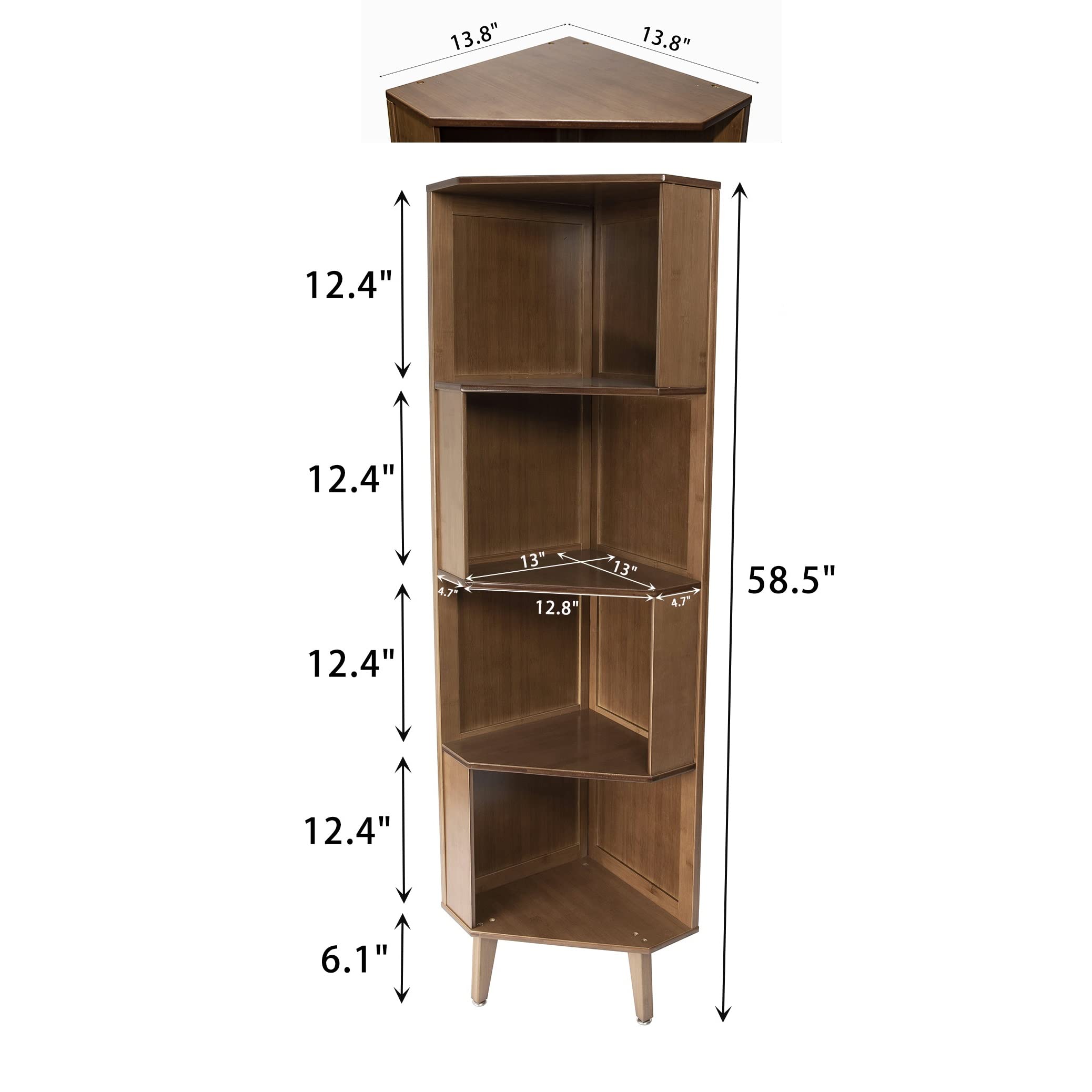 WILK 4-Tier Cube Corner Bookshelf Bamboo Corner Bookcase, Brown, 2.8(L) x 14.5(W) x 54(H)