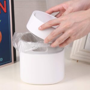 LtyTz Mini Trash Can with Lid Desk Small Trash Can for Bathroom Vanity, Desktop, Tabletop or Coffee Table - Dispose of Cotton Rounds, Makeup Sponges, Tissues; 2 Liter (Square Press - White)