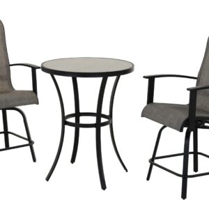 Grand patio 3 Piece Counter Height Patio Bar Set, Modern Round Bar Table and Swivel Bar Stools for Outdoor Kitchen Bistro Small Space Restaurant (Coffee, 3PC)