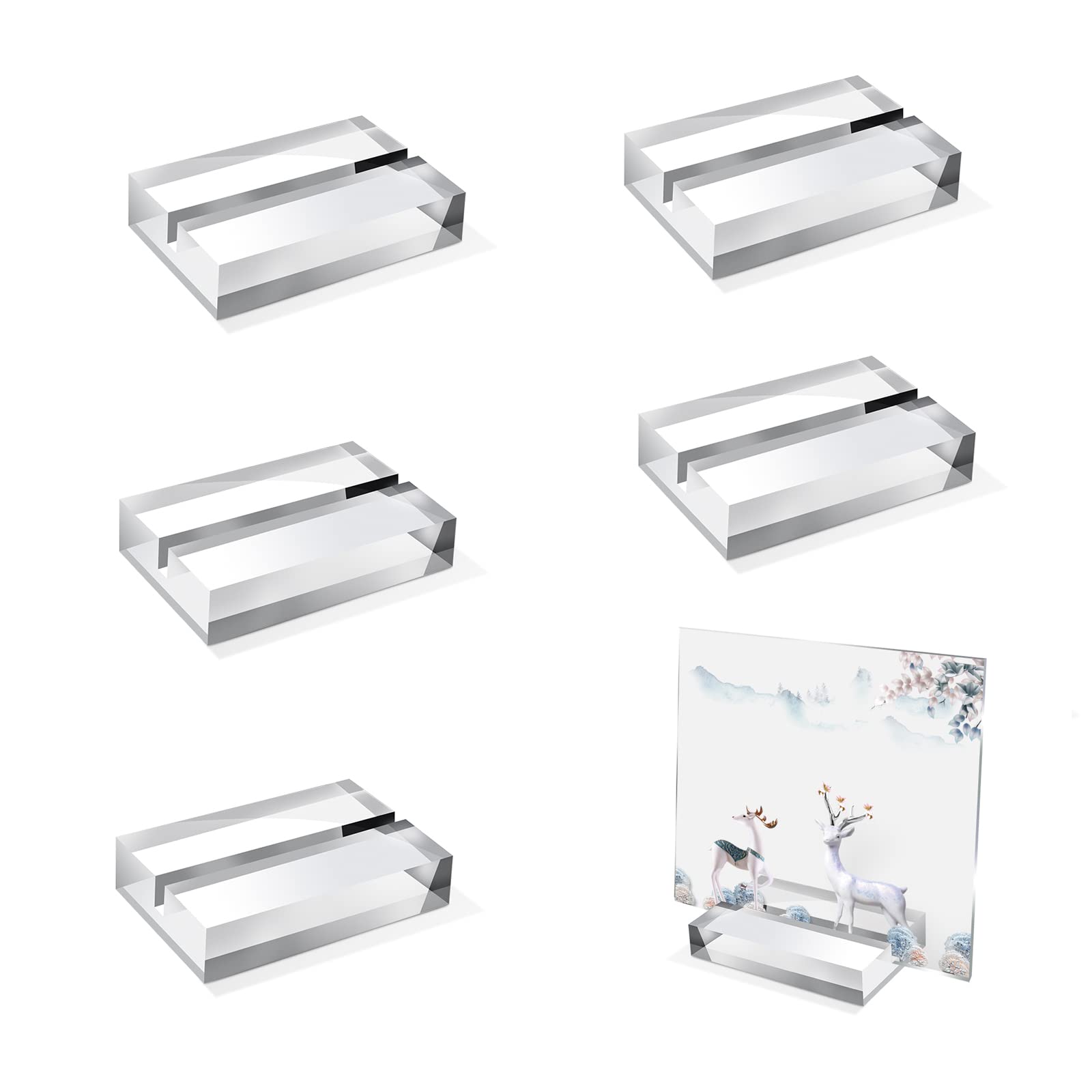 BENBO Acrylic Stands Place Card Holders, 5 Pieces Clear Acrylic Sign Holder Table Number Stands Holder Stands with Card Slot, Card Display Stand for Table Wedding Photos Office Menu Meeting