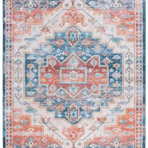 SAFAVIEH Tucson Collection Area Rug - 8' x 10', Blue & Rust, Persian Medallion Design, Non-Shedding Machine Washable & Slip Resistant Ideal for High Traffic Areas in Living Room, Bedroom (TSN116M)