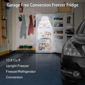 Techomey Frost Free Upright Freezer/Refrigerator 13.8 Cu.Ft, Standing Freezer with Front Single Door for Garage, No Handle, White