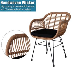 Patio Porch Furniture Set 3 Pieces, Outdoor Wicker Rattan Chairs Of 2, Front Porch Furniture, Outside Balcony Conversation Chairs With Tempered Glass Tabletop For Garden Indoor Outside (Style 1)