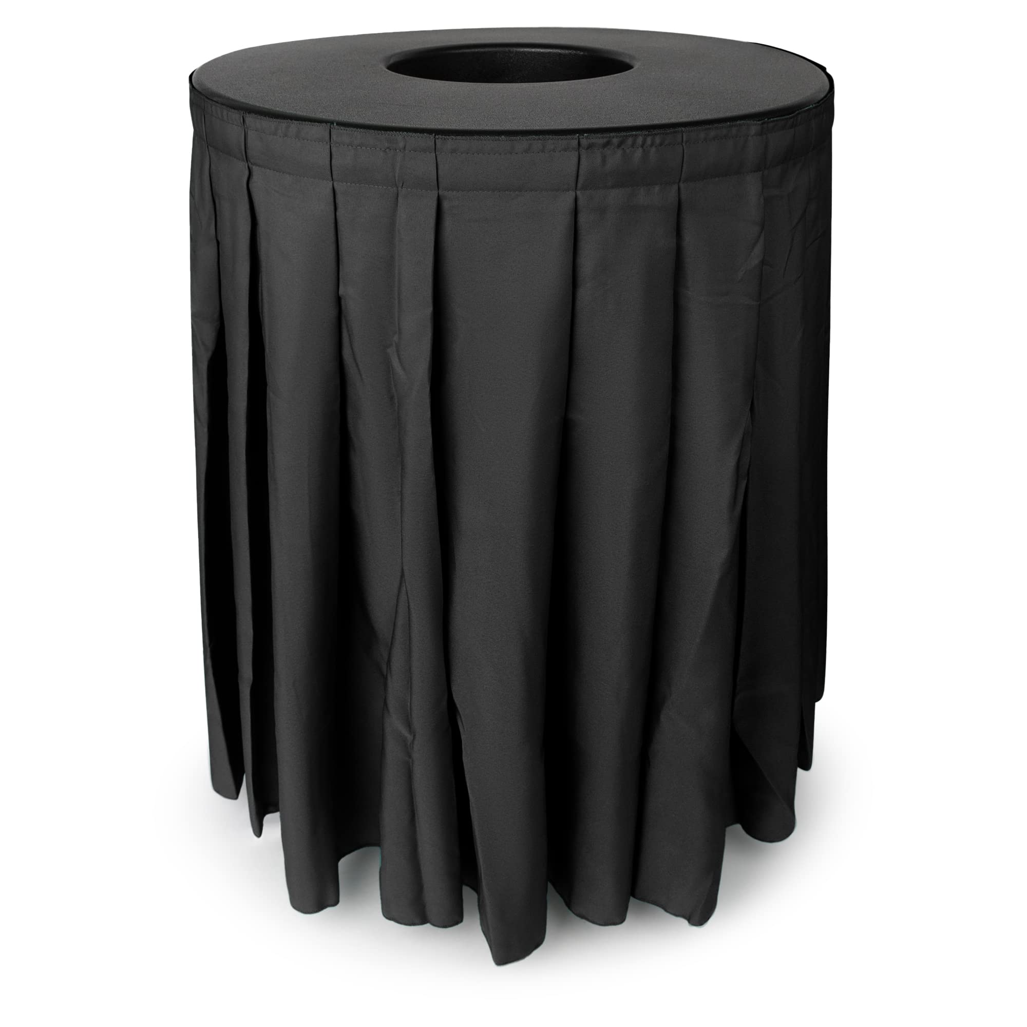 Round Black Garbage Can Cover,Solid Pleated Skirt Topper for 32-35 Gallon Indoor Garbage Cans Trash Bins, Waste Container Without Wheels, Events, Residential Use (Black Top Black Skirt)