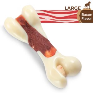 Tikaton Indestructible Dog Chew Toys for Aggressive Chewers, Bacon Flavor Durable Dog Teething Chew Toys Bones for Large Dogs