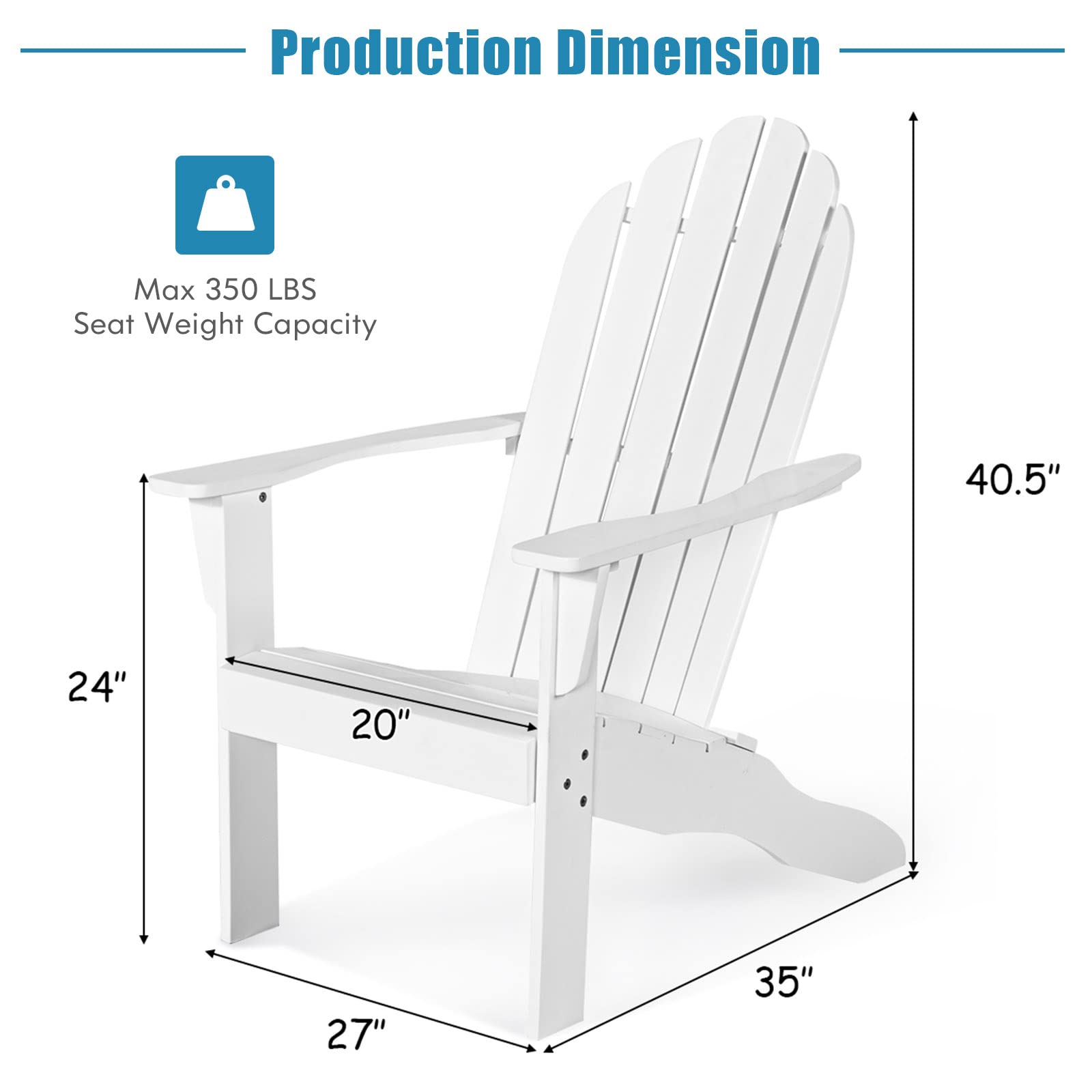 Tangkula Adirondack Chair, Acacia Wood Adirondack Lounger Chair, Outdoor Armchairs with Slatted Seating, Weather Resistant, for Patio Deck Lawn Backyard, Garden Adirondack Furniture (4, White)