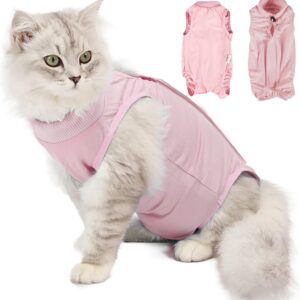 Cat Surgery Suit Surgical Cat Professional Recovery Suit for Abdominal Wounds or Skin Diseases, E-Collar Alternative for Cats and Dogs, After Surgery Wear, Cat Surgical Mask (M, Pink)