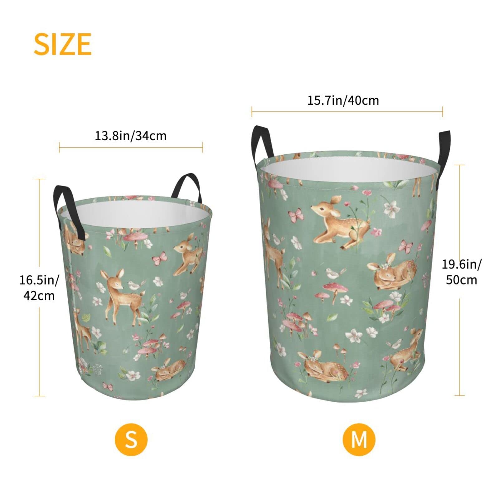 Gbuzozie 38L Round Laundry Hamper Cute Deers Storage Basket Waterproof Coating Woodland Forest Animals Butterflies And Flowers Organizer Bin For Nursery Clothes Toys