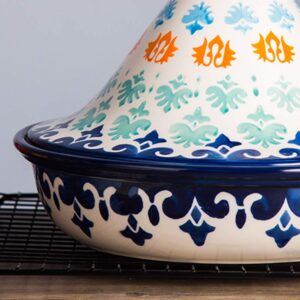 Large Ceramic Tagine Pot 1.2 QT Hand Made Moroccan Tagine with Cone Shaped Lid 10” Base x 7.3” Tall for Cooking and Stew Casserole Slow Cooker