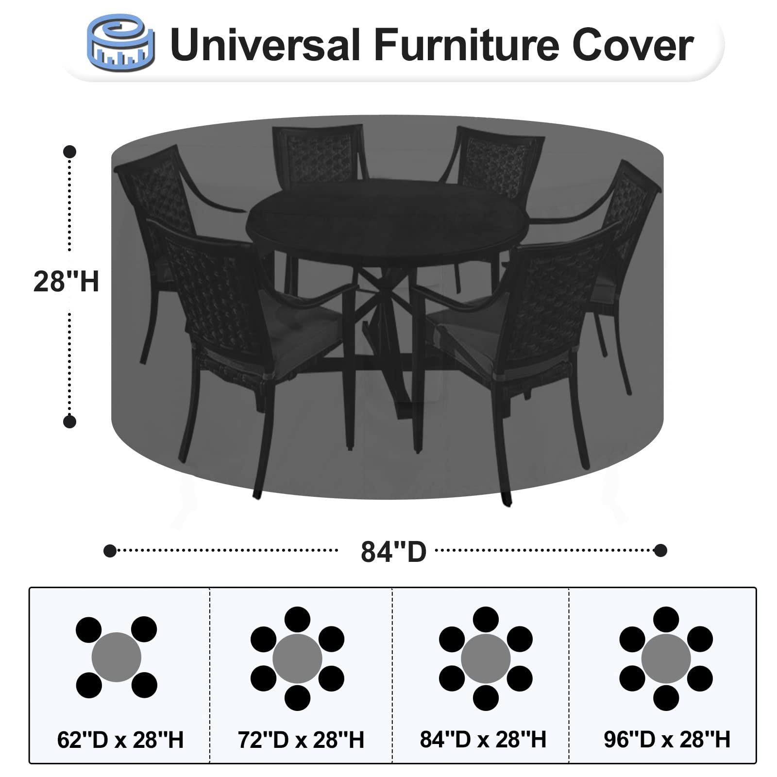 OutdoorLines Outdoor Waterproof Patio Table Furniture Set Covers - Round Couch Sectional Cover Outside Weatherproof Patio Furniture Covering for Deck, Lawn and Backyard 84" DIA x 28" H, Black