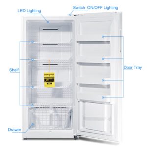 Techomey Frost Free Upright Freezer/Refrigerator 13.8 Cu.Ft, Standing Freezer with Front Single Door for Garage, No Handle, White