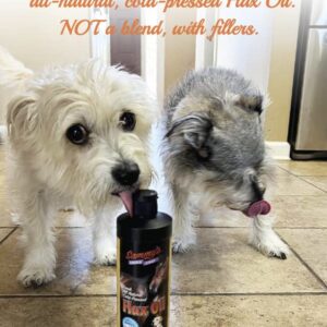 Sammy’s™ Shiny Coat Flaxseed Oil - 100% Pure, Natural Flax Oil, Cold-Pressed, Excellent Source of Omega-3 for Your Furry Friend, for Healthier Skin and Coat of Your Dogs, Cats, Other Pets - 32 Oz