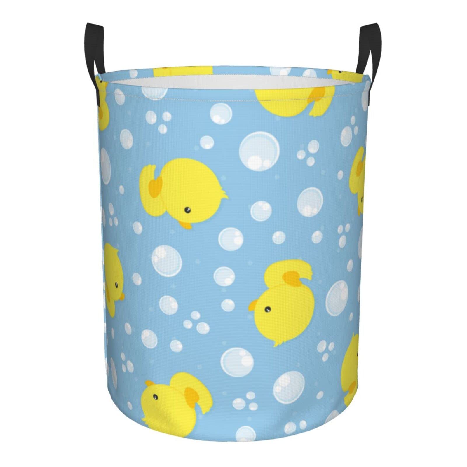 Gbuzozie 38L Round Laundry Hamper Cute Rubber Ducks Storage Basket Waterproof Coating Organizer Bin For Nursery Clothes Toys