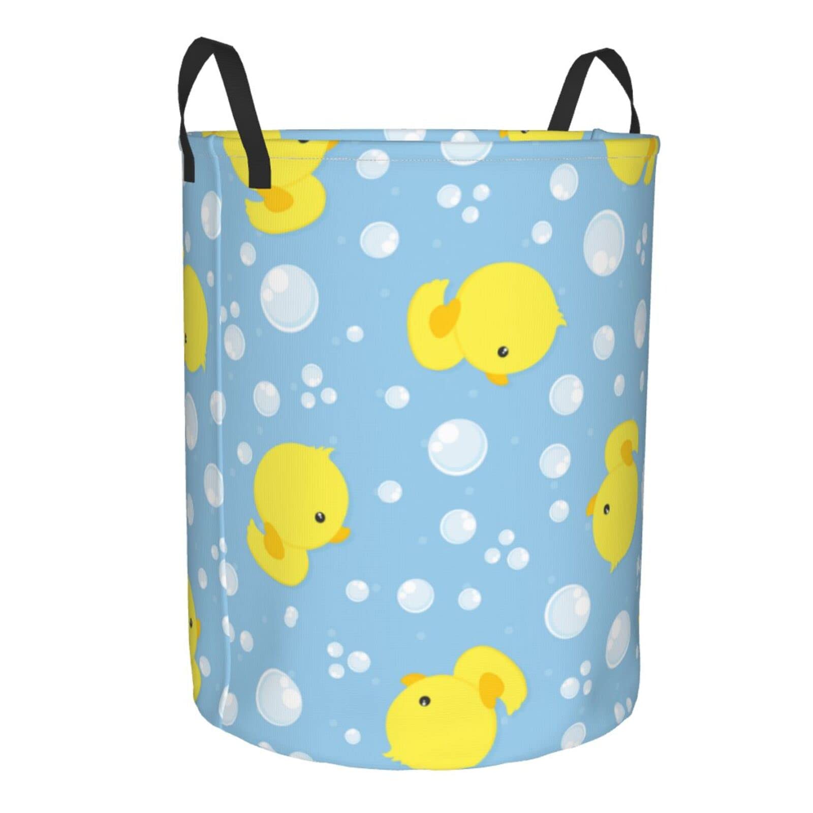 Gbuzozie 38L Round Laundry Hamper Cute Rubber Ducks Storage Basket Waterproof Coating Organizer Bin For Nursery Clothes Toys