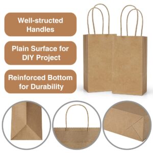 Poever Small Kraft Paper Bags 25 Pack Mini Brown Paper Bags 3.5x2.4x6.7 Small Gift Bags with Handles Bulk for Party Favor Small Business