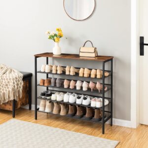 HOOBRO Shoe Rack, 5-Tier Shoe Storage Unit Flat & Slant Adjustable Shoe Organizer Shelf for 20 Pairs, Durable and Stable, for Entryway, Hallway, Closet, Dorm Room, Industrial, Rustic Brown BF101XJ01