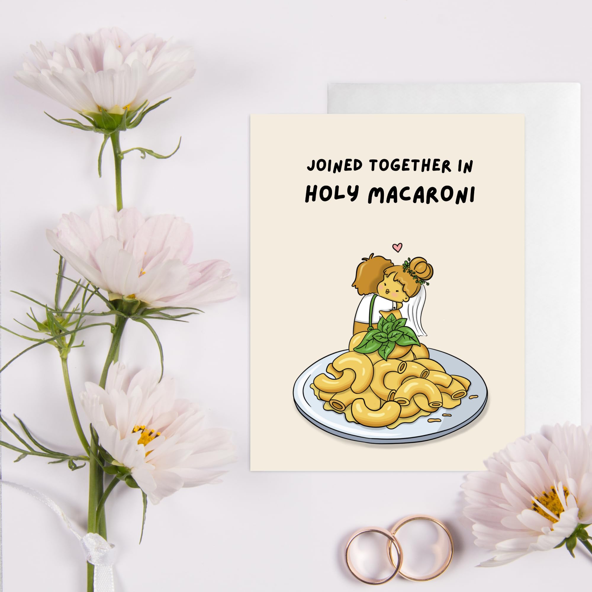 ALY LOU Funny Wedding Card, Engagement Bridesmaid Bachelorette Cards for Bride/Groom, Bridal Wedding Shower, For Him/Her, Couple, Congratulations Greeting Cards (Joined together in holy MACARONI)