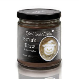 bitch's brew - autumn coffee scented - funny 6 oz jar halloween candle - 40 hour burn time