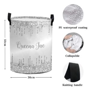 Silver Dripping Glitter Metallic Storage Bin, Waterproof Oxford Fabric Clothes Basket Organizer for Laundry Hamper,Toy Bins,Gift Baskets, Bedroom, Clothes,Baby Nursery